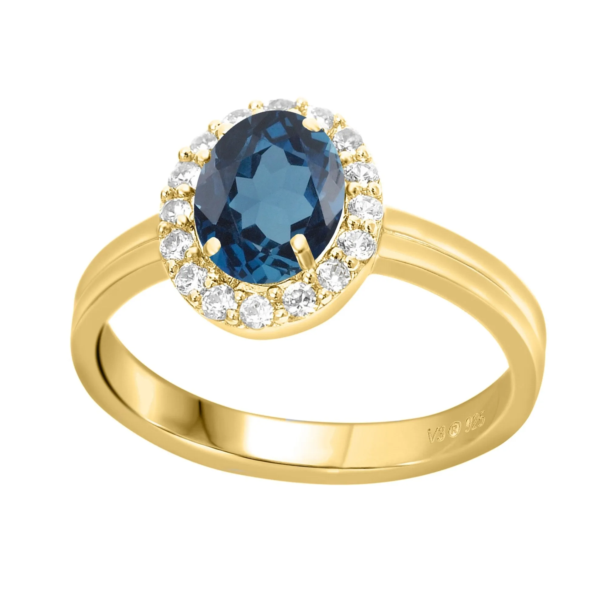 Gold Over Sterling Silver Natural London Blue Topaz and White Topaz Halo Ring sold by Zulily