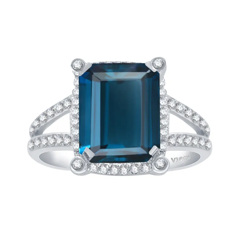 Sterling Silver Natural London Blue Topaz and White Topaz Halo Ring sold by Zulily