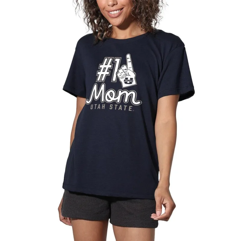Utah State University Aggies 1 Mom Women's Loose T Shirt, Navy sold by Zulily