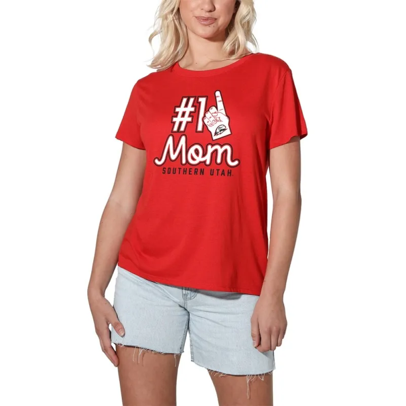 Southern Utah University Thunderbirds 1 Mom Women's Loose T Shirt, Red sold by Zulily