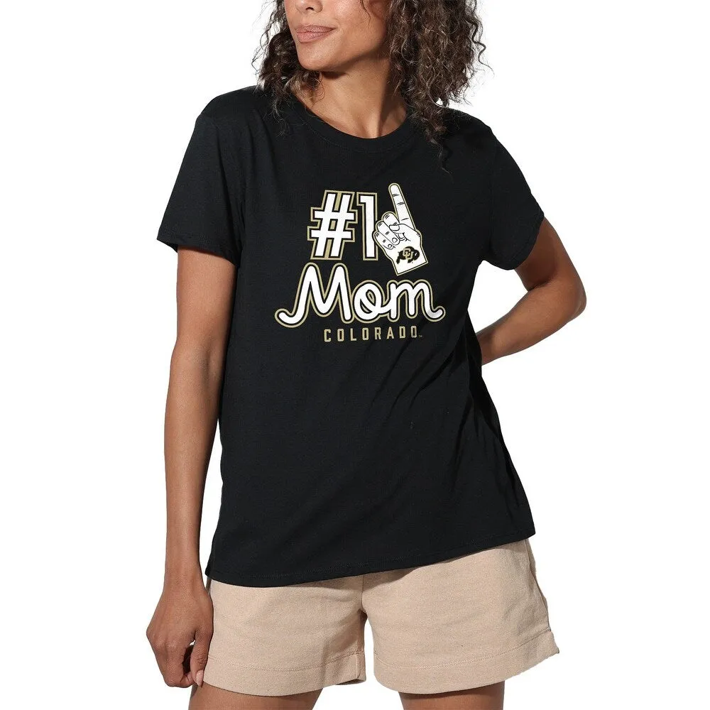 University of Colorado Buffaloes 1 Mom Mom Women's Loose T Shirt,Black sold by Zulily