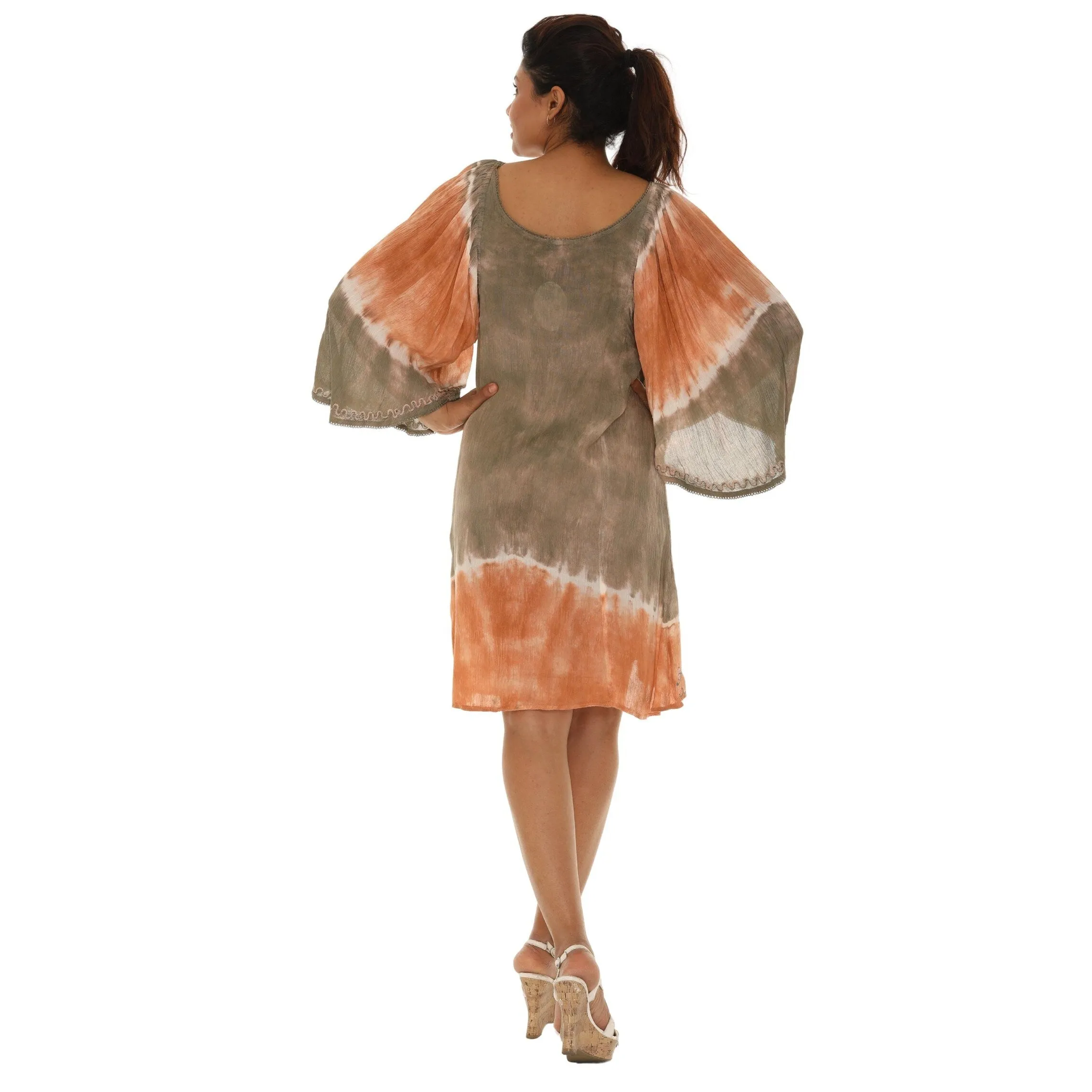 Tie-Dye Embroidered Lace-Hem Bell-Sleeve Dress sold by Zulily product image thumbnail 3