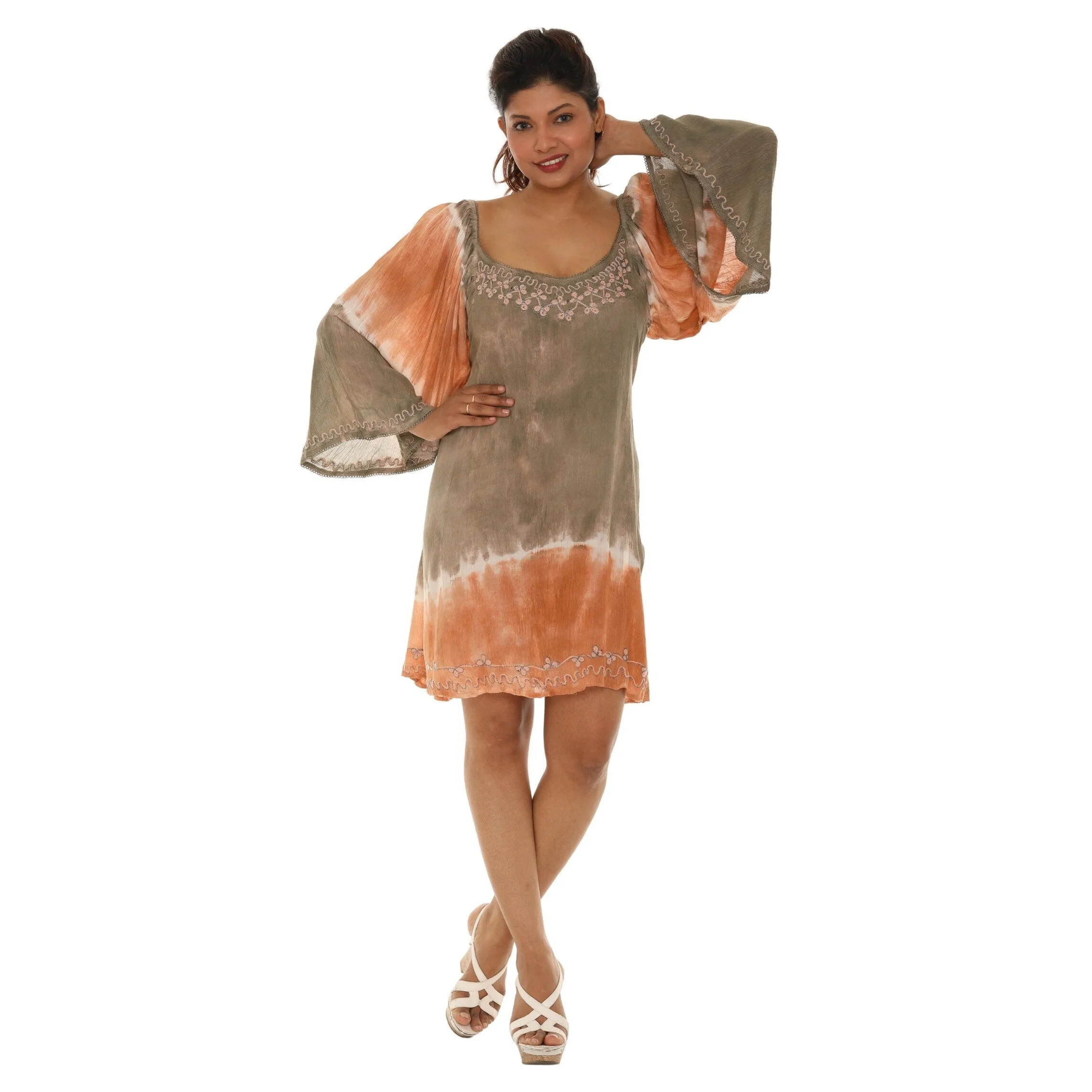 Tie-Dye Embroidered Lace-Hem Bell-Sleeve Dress sold by Zulily product image thumbnail 2