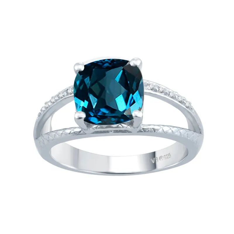 Sterling Silver Natural London Blue Topaz and White Topaz Split-Shank Cocktail Ring sold by Zulily