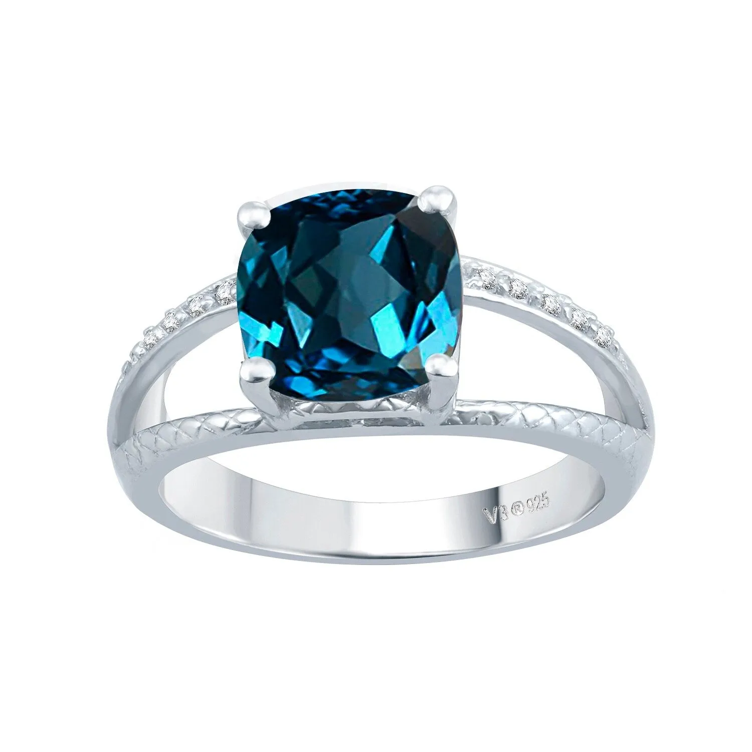 Sterling Silver Natural London Blue Topaz and White Topaz Split-Shank Cocktail Ring sold by Zulily