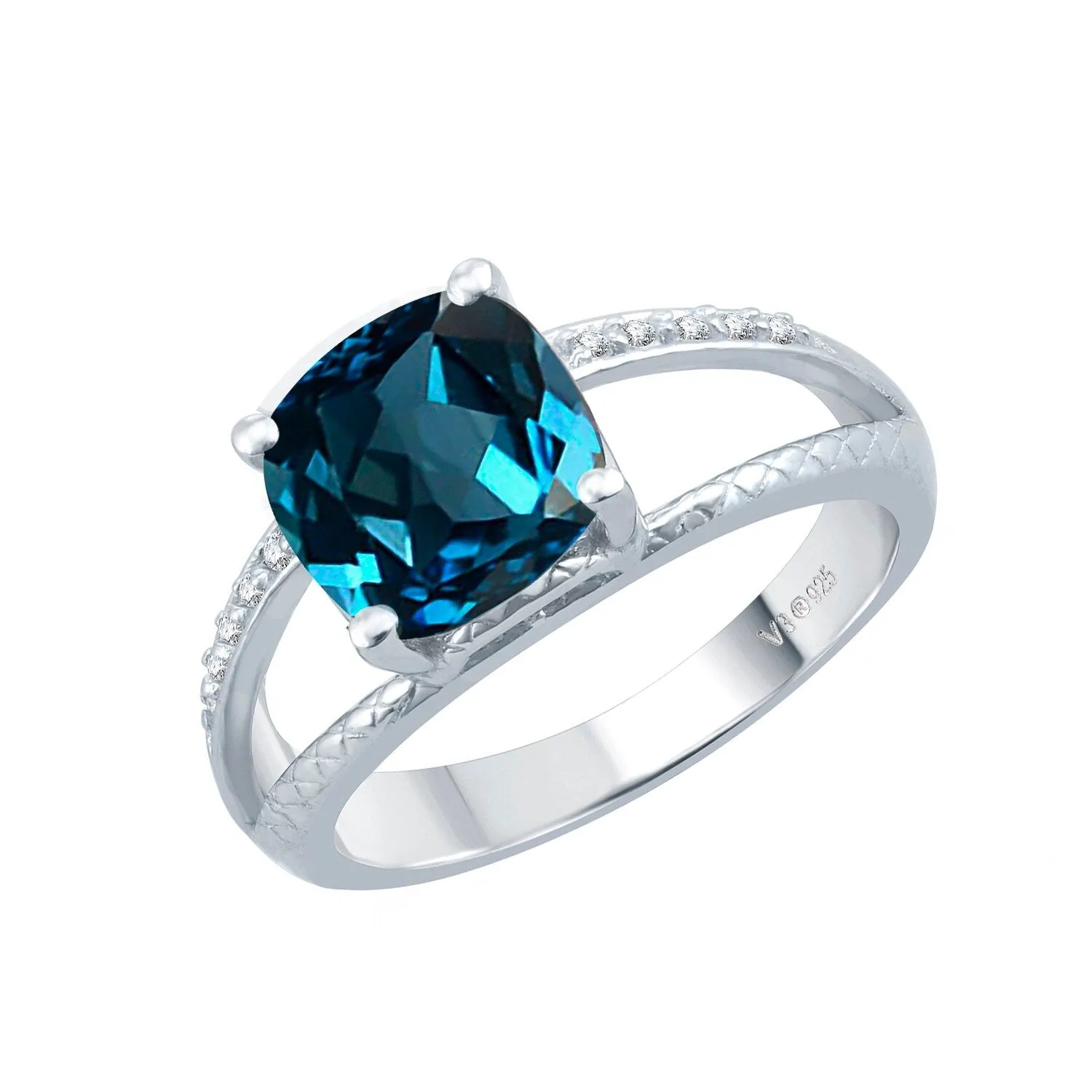 Sterling Silver Natural London Blue Topaz and White Topaz Split-Shank Cocktail Ring sold by Zulily product image thumbnail 2