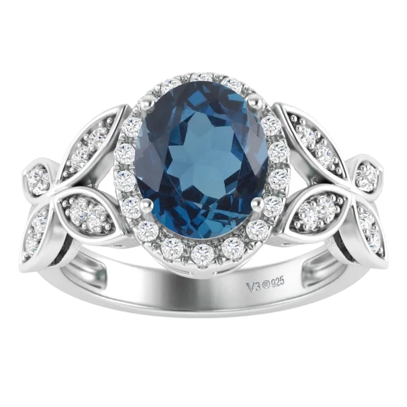 Sterling Silver Natural London Blue Topaz and White Topaz Halo Ring sold by Zulily
