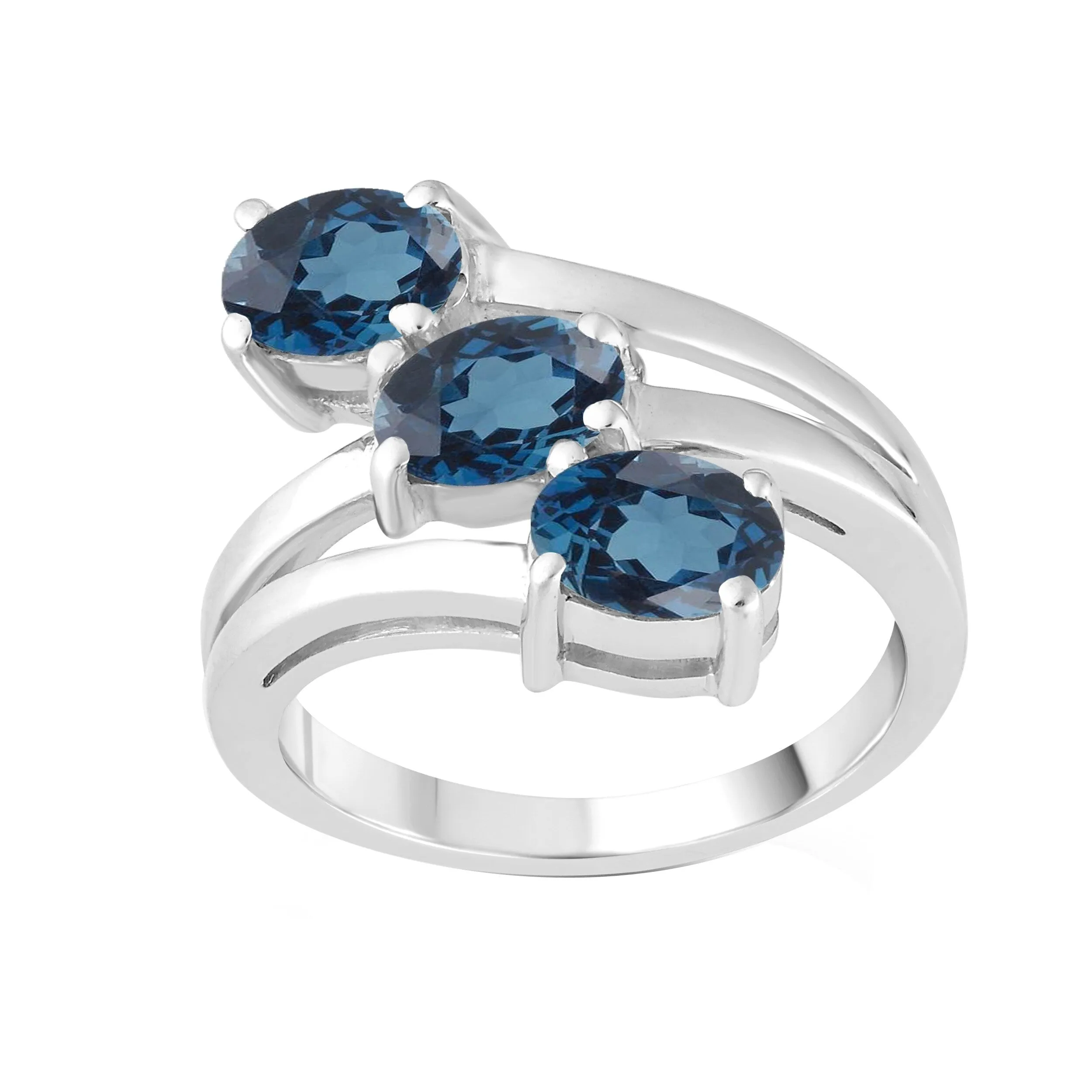 V3 Jewelry 925 Sterling Silver Oval Shape London Blue Topaz Three Stone Ring for Women sold by Zulily