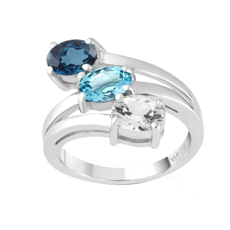 V3 Jewelry 925 Sterling Silver Oval Shape Natural Shade of Topaz Three Stone Ring for Women sold by Zulily