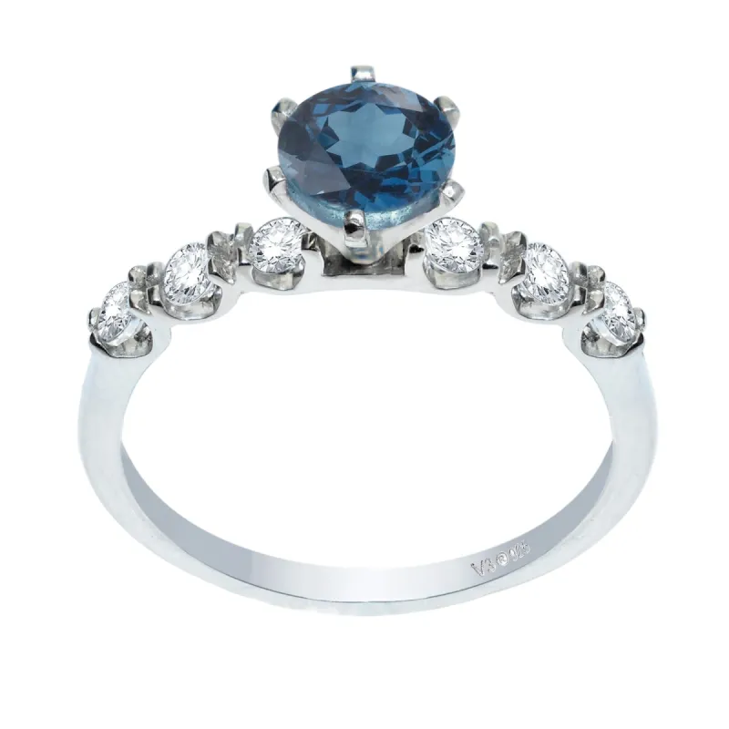 Sterling Silver Natural London Blue Topaz and White Topaz Engagement Ring sold by Zulily