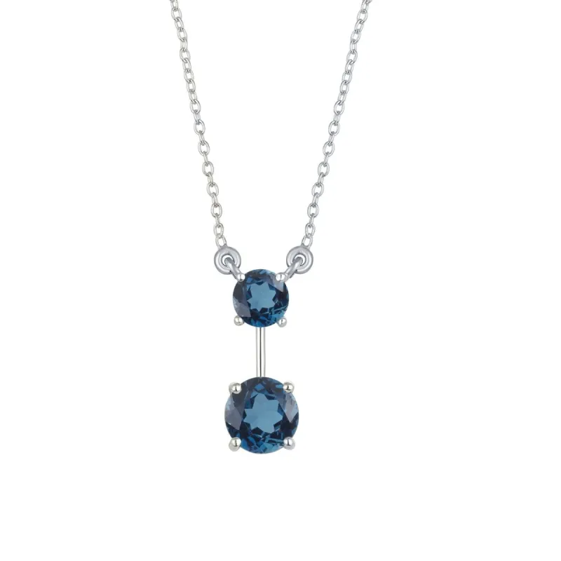 V3 Jewelry Sterling Silver Round Shape Natural London Blue Topaz Two Stone Pendant sold by Zulily