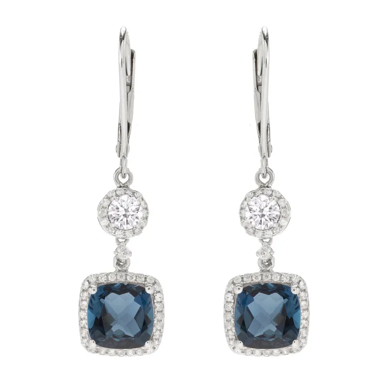 Sterling Silver with Natural London Blue Topaz, Moissanite and White Topaz Dangle Earring sold by Zulily
