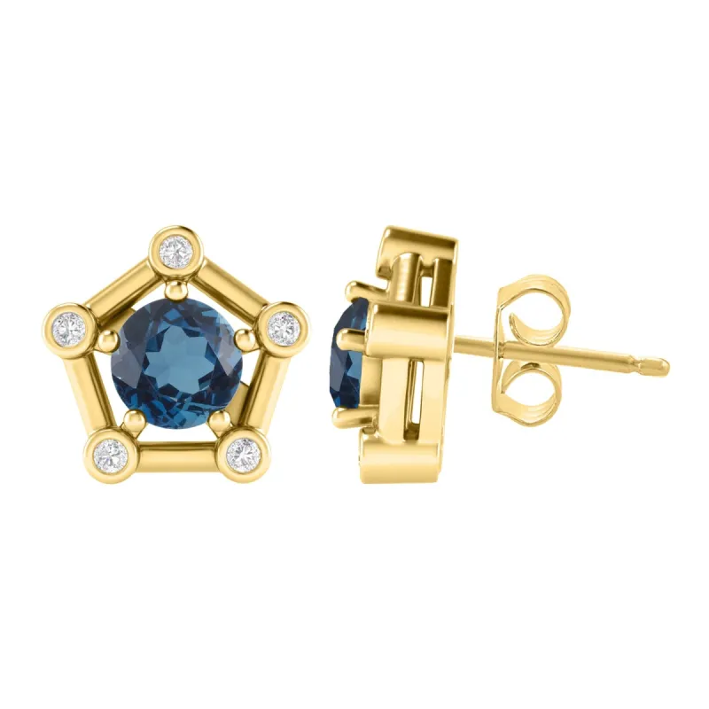 Gold Over Sterling Silver with Natural London Blue Topaz and White Topaz Stud Earring sold by Zulily