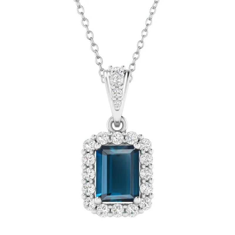 Sterling Silver with Natural London Blue Topaz and White Topaz Halo Pendant with 18" Chain sold by Zulily