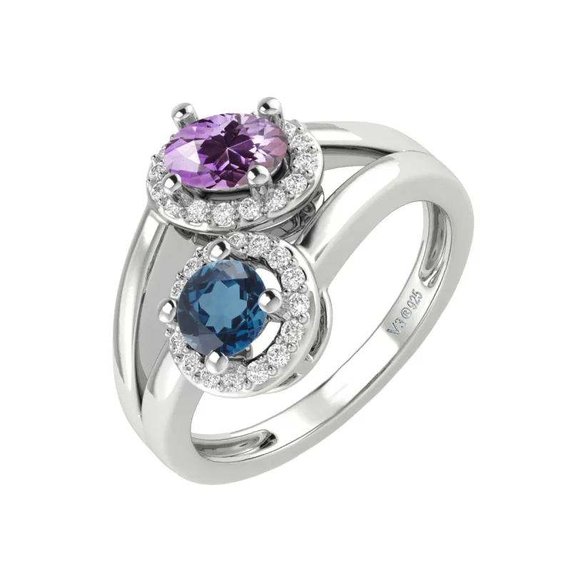 V3 Jewelry Sterling Silver with Natural Amethyst, London Blue Topaz and White Topaz Bypass Ring sold by Zulily