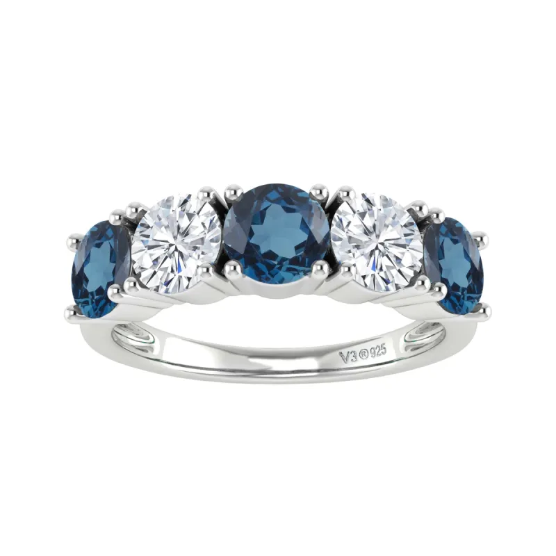 Sterling Silver London Blue Topaz and Moissanite Five Stone Ring sold by Zulily