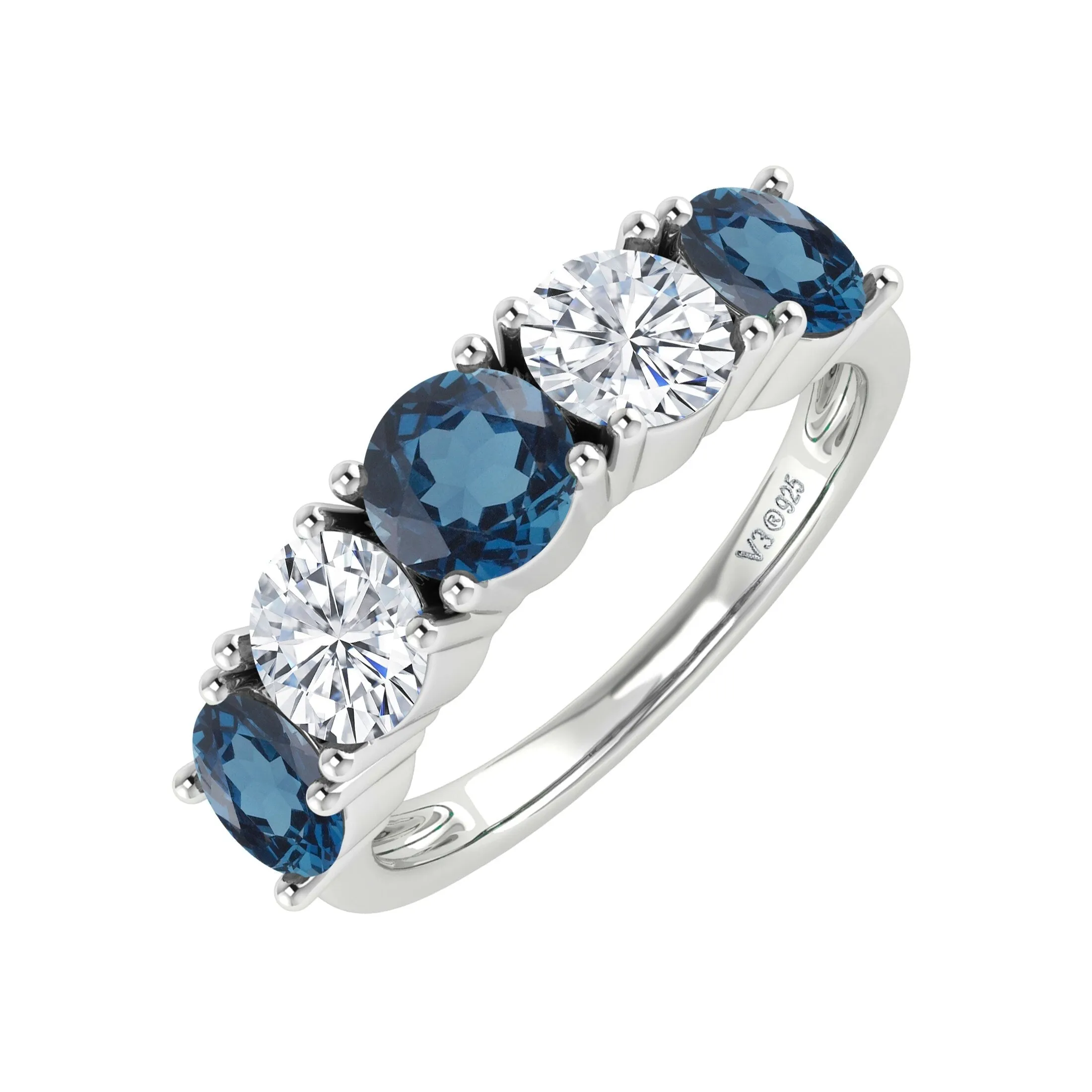 Sterling Silver London Blue Topaz and Moissanite Five Stone Ring sold by Zulily product image thumbnail 2
