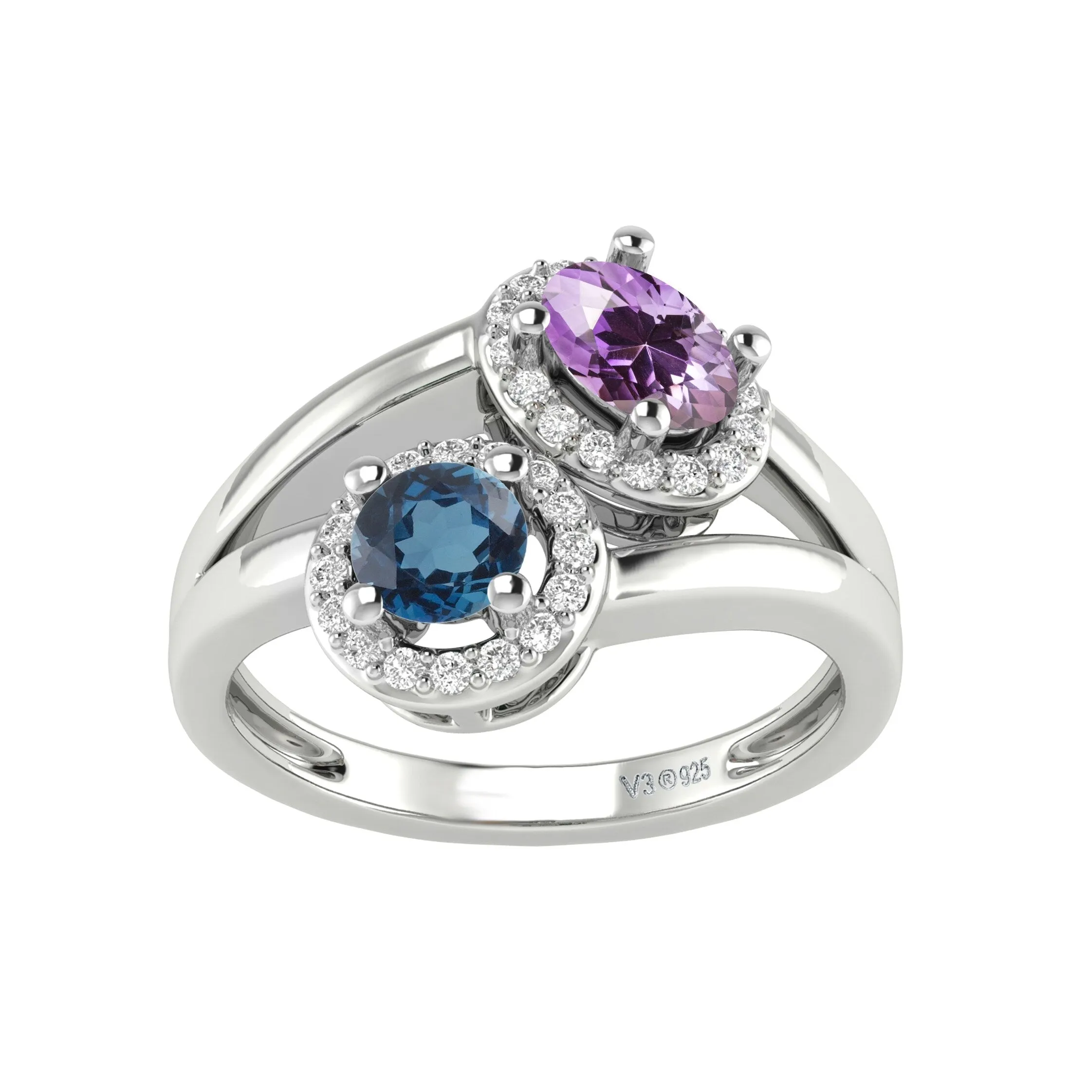 V3 Jewelry Sterling Silver Natural London Blue Topaz and White Topaz Bypass Ring sold by Zulily