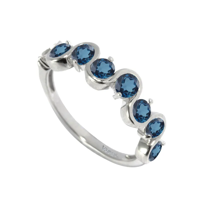 V3 Jewelry Sterling Silver with Natural London Blue Topaz Wave Band Ring sold by Zulily