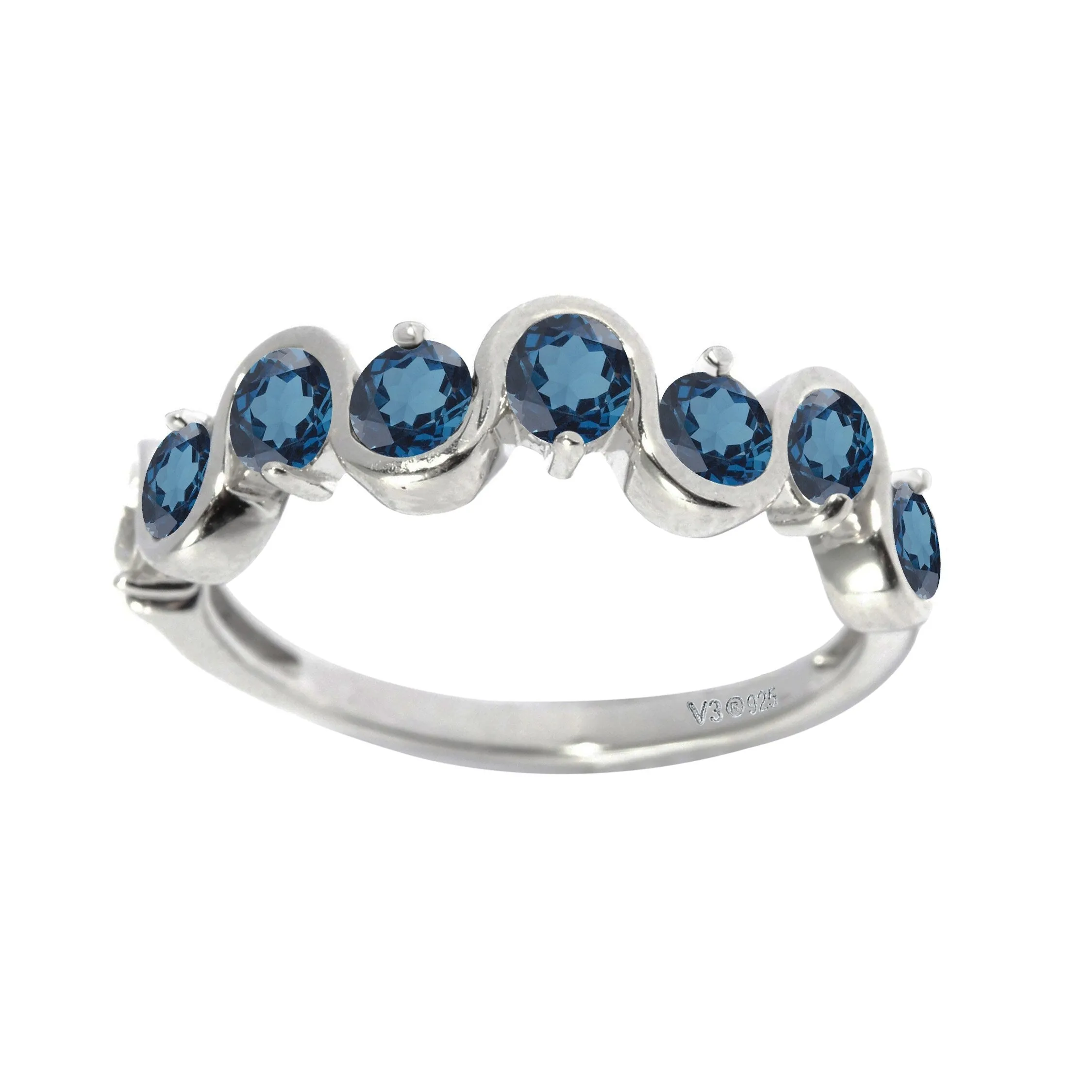 V3 Jewelry Sterling Silver with Natural London Blue Topaz Wave Band Ring sold by Zulily product image thumbnail 2