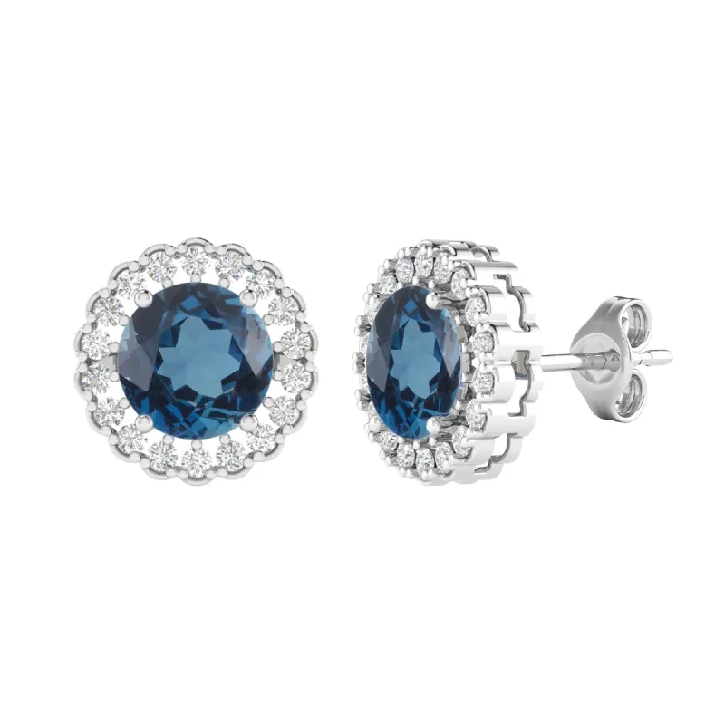 V3 Jewelry Sterling Silver with Natural London Blue Topaz and White Topaz Halo Stud Earrings sold by Zulily