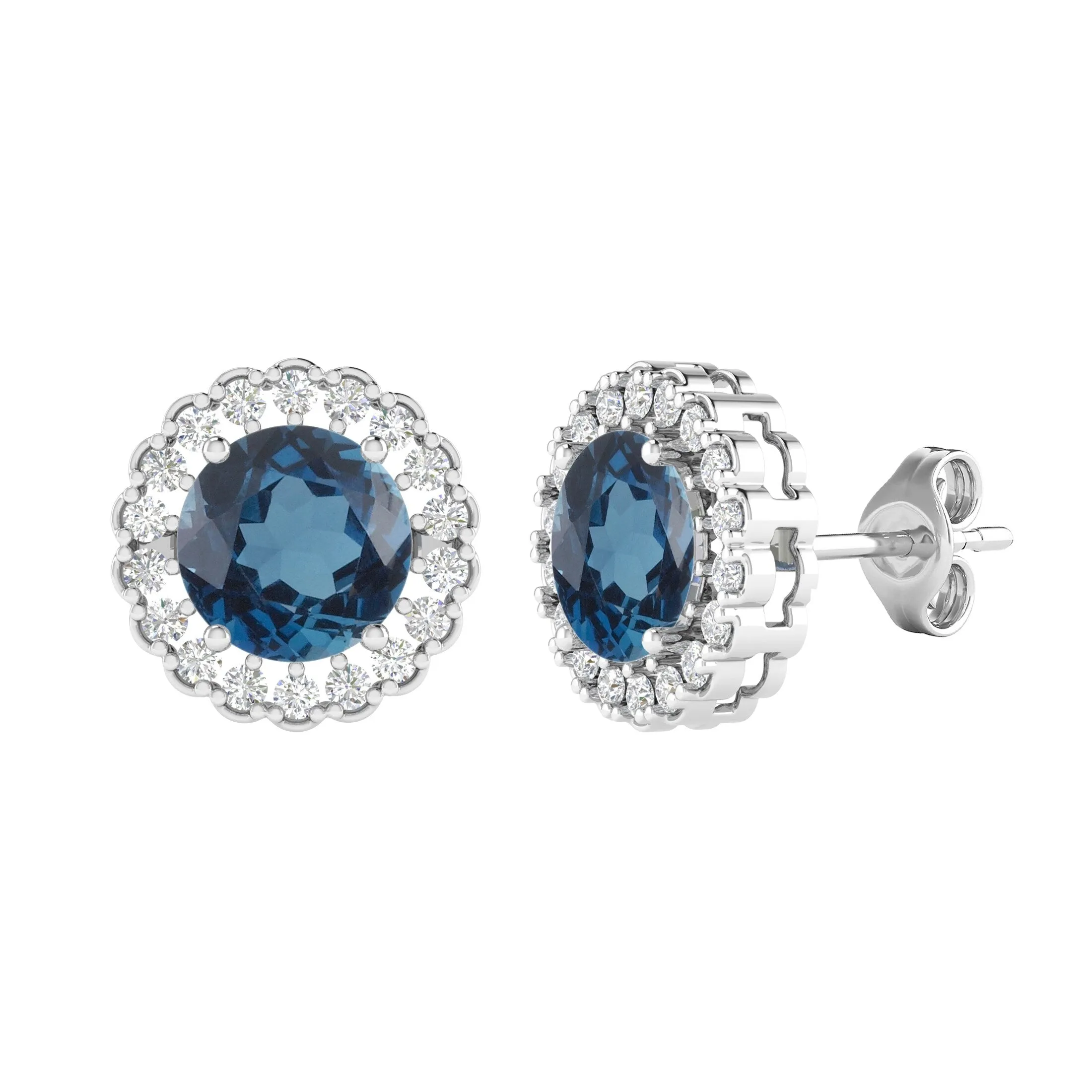 V3 Jewelry Sterling Silver with Natural London Blue Topaz and White Topaz Halo Stud Earrings sold by Zulily