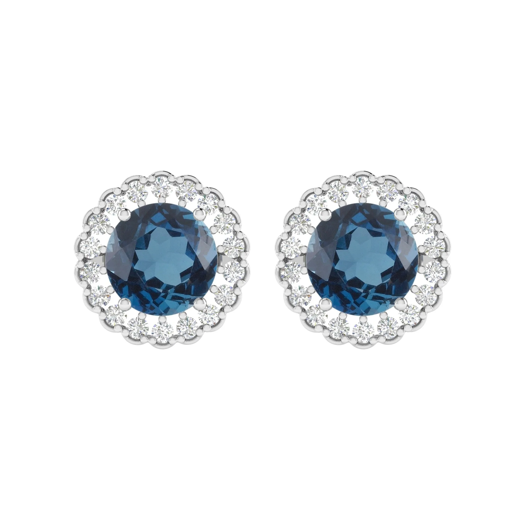 V3 Jewelry Sterling Silver with Natural London Blue Topaz and White Topaz Halo Stud Earrings sold by Zulily product image thumbnail 2