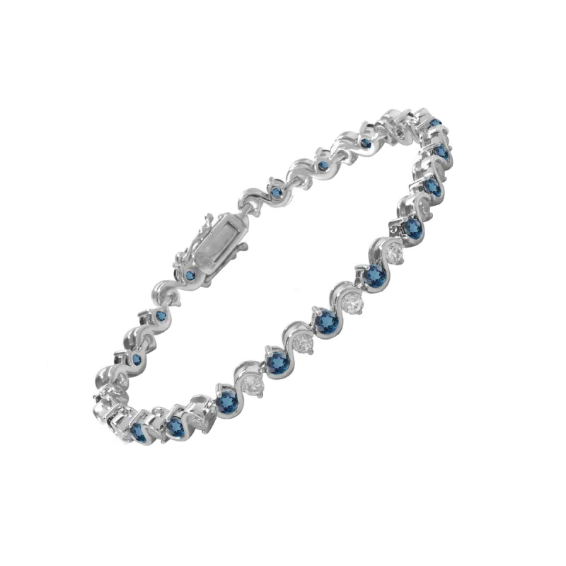V3 Jewelry Sterling Silver Natural London Blue Topaz and White Zircon Tennis Bracelet sold by Zulily