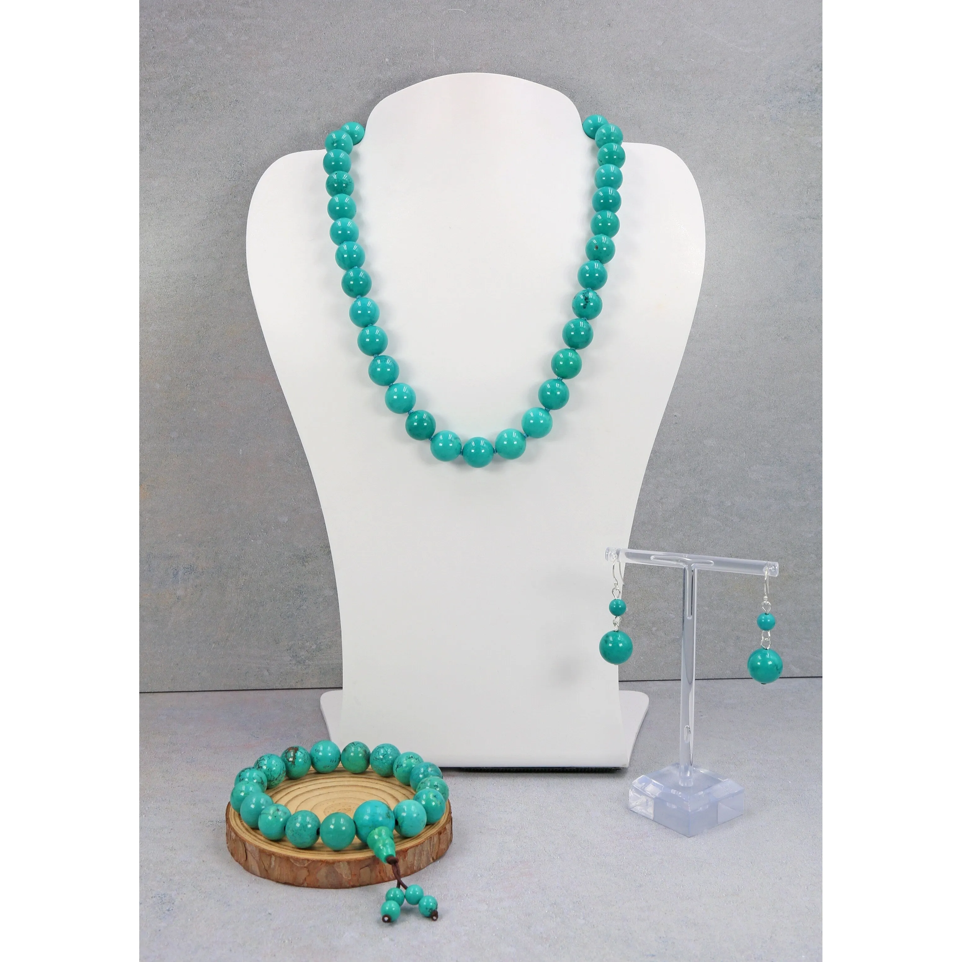 Turquoise Bead Jewelry Set: Necklace, Bracelet, and Earrings sold by Zulily