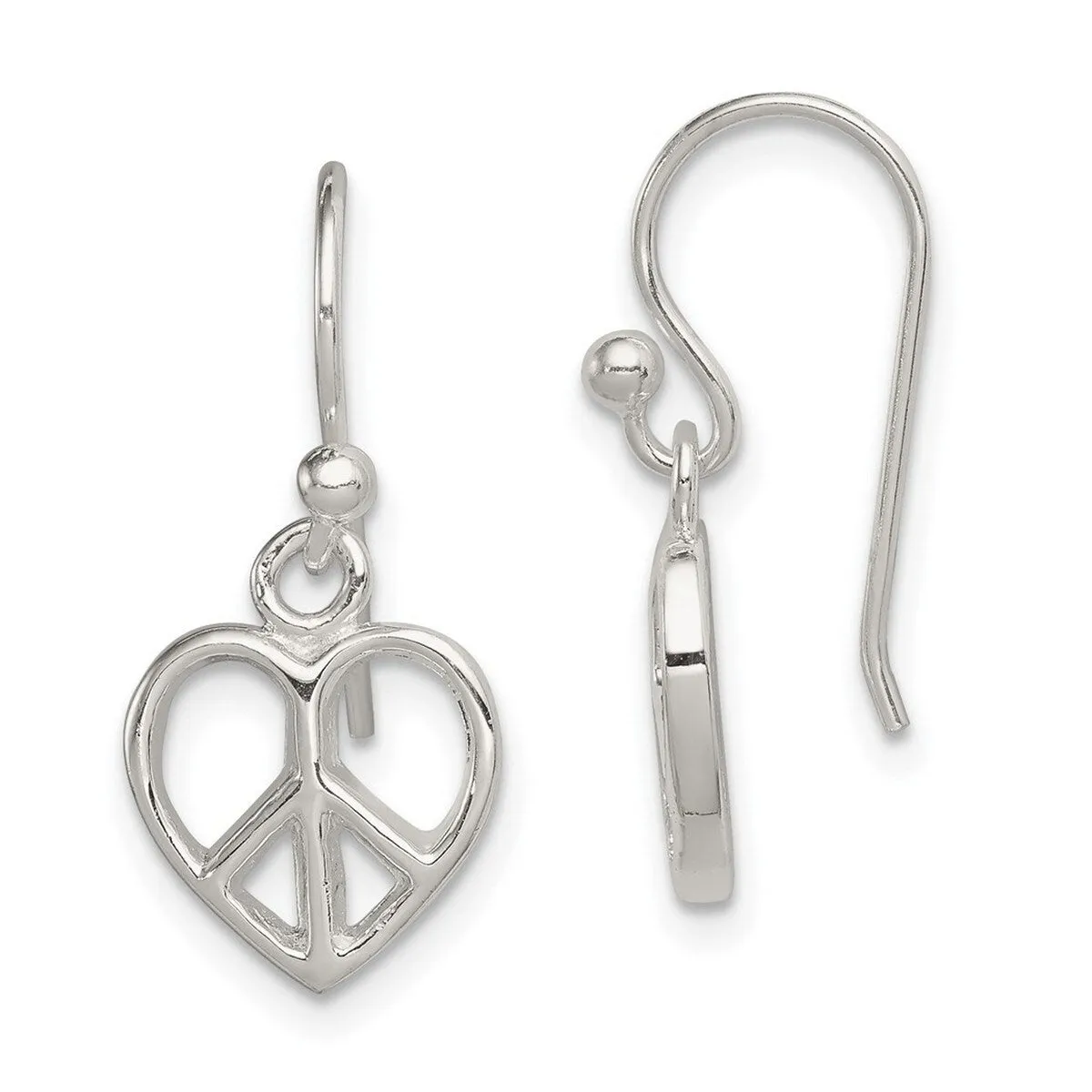 Curata 925 Sterling Silver Open Dangle Polished Peace Sign Heart Earrings - 24x10mm sold by Zulily