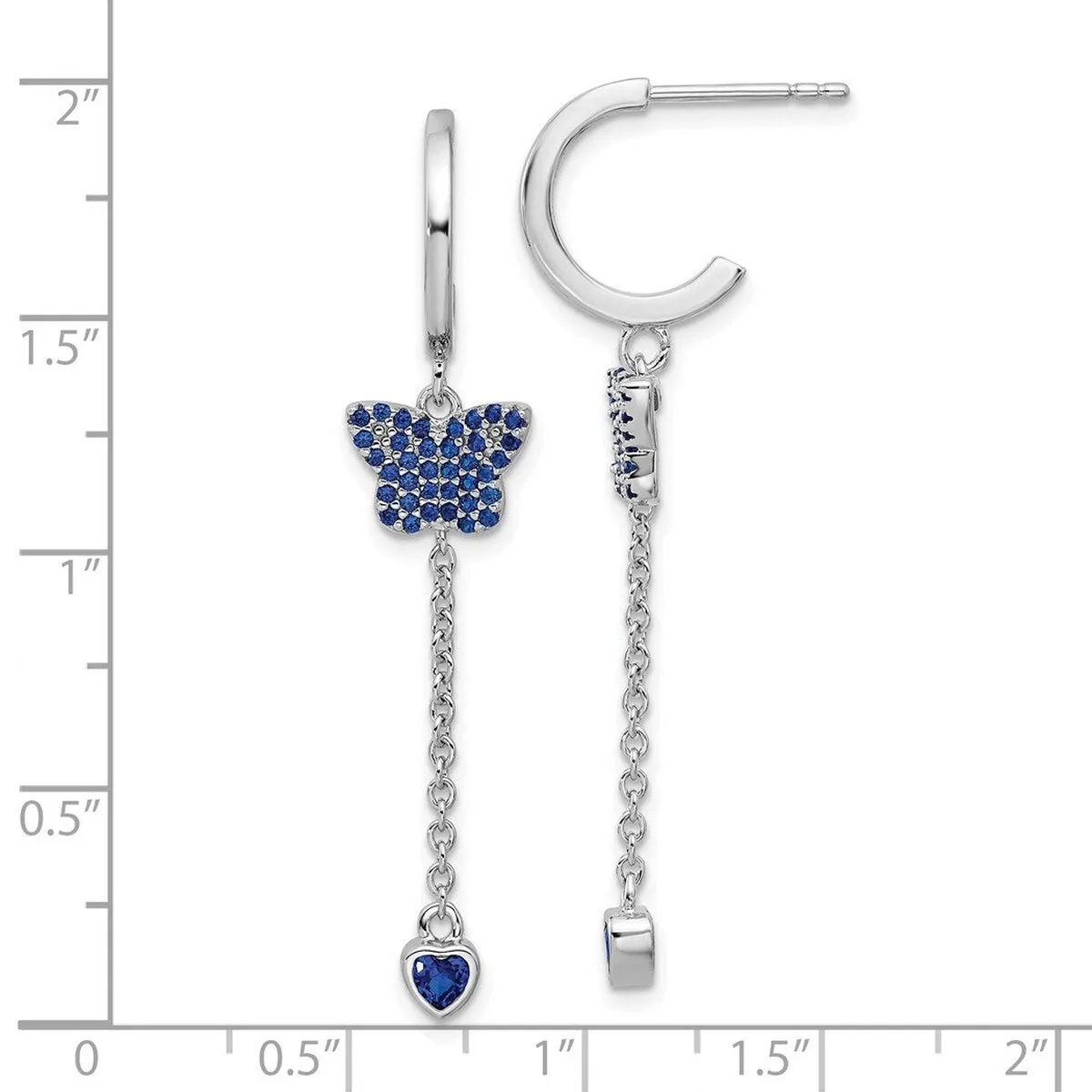 Curata 925 Sterling Silver Rhodium Plated Blue Cubic Zirconia Butterfly Wings Heart Post Hoop Earrings - 48.4x10mm sold by Zulily product image thumbnail 4