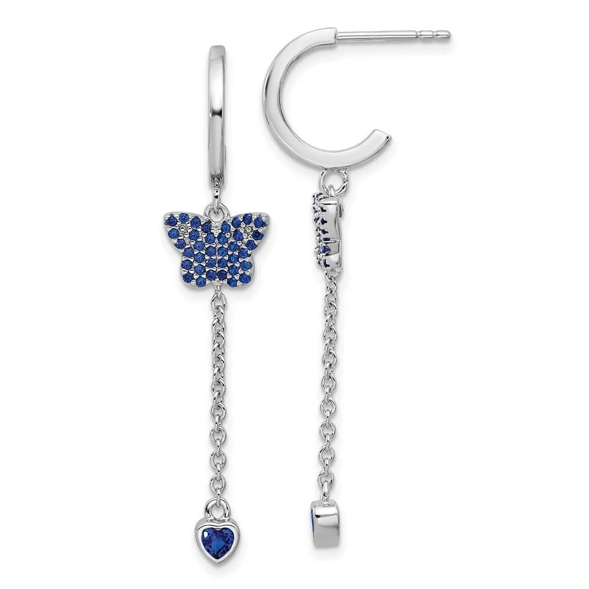 Curata 925 Sterling Silver Rhodium Plated Blue Cubic Zirconia Butterfly Wings Heart Post Hoop Earrings - 48.4x10mm sold by Zulily