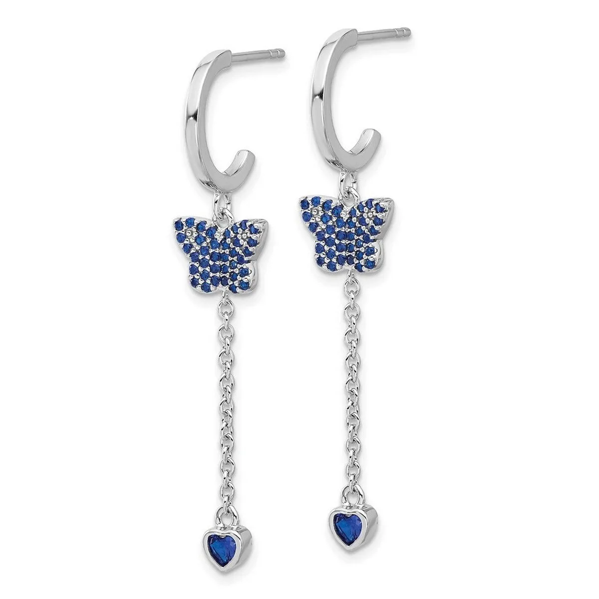 Curata 925 Sterling Silver Rhodium Plated Blue Cubic Zirconia Butterfly Wings Heart Post Hoop Earrings - 48.4x10mm sold by Zulily product image thumbnail 3