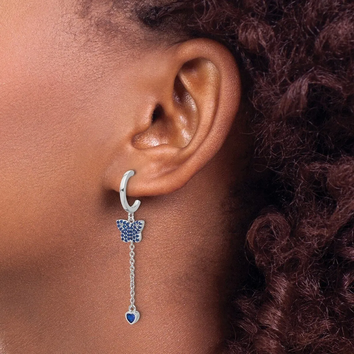 Curata 925 Sterling Silver Rhodium Plated Blue Cubic Zirconia Butterfly Wings Heart Post Hoop Earrings - 48.4x10mm sold by Zulily product image thumbnail 2