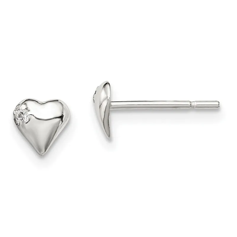 Curata 925 Sterling Silver Polished Heart Cubic Zirconia Post Earrings - 5x5mm sold by Zulily