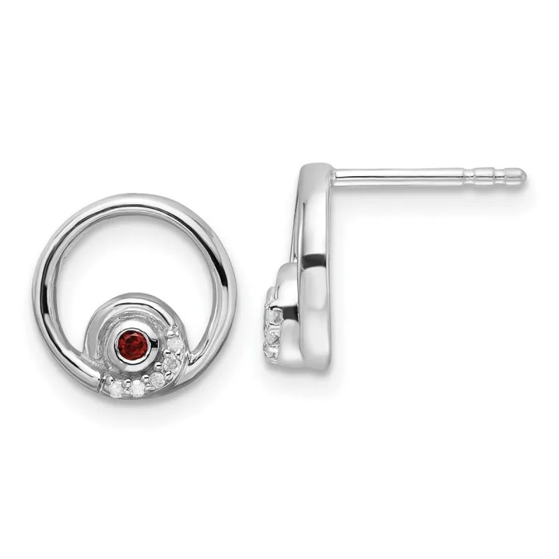 Curata 925 Sterling Silver Rhodium Plated .03ctw Diamond and Garnet Post Earrings - 10x10mm sold by Zulily