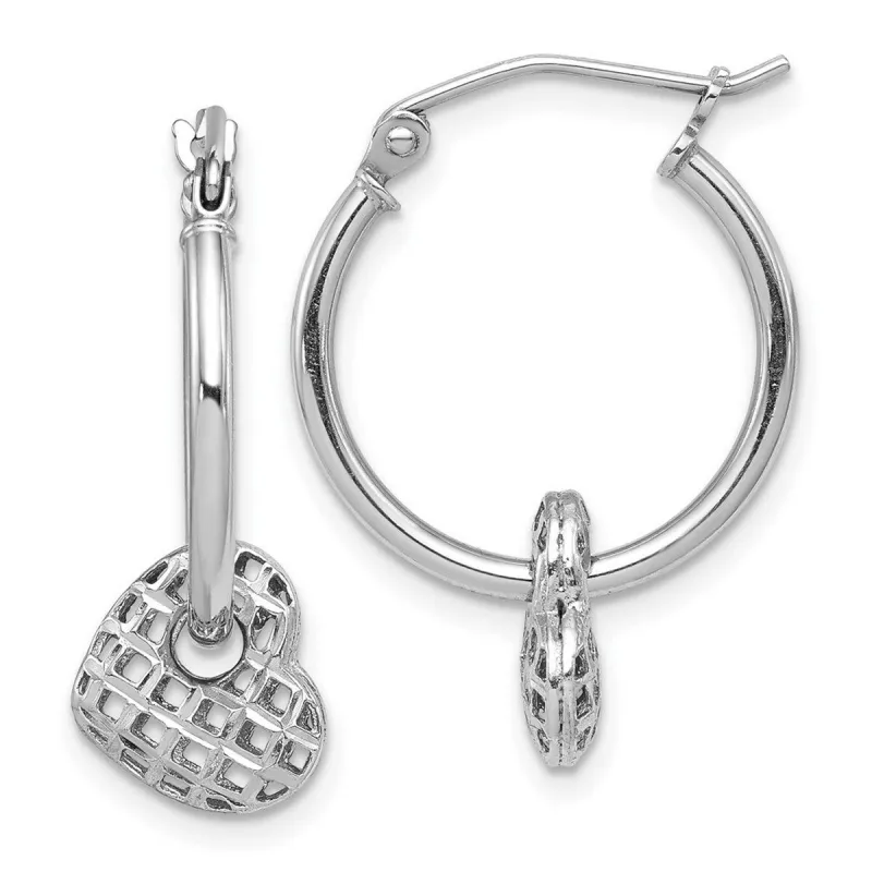 Curata 925 Sterling Silver Polished Hinged Post Rhodium Plated Moveable Heart Hoop Earrings - 24x19mm sold by Zulily