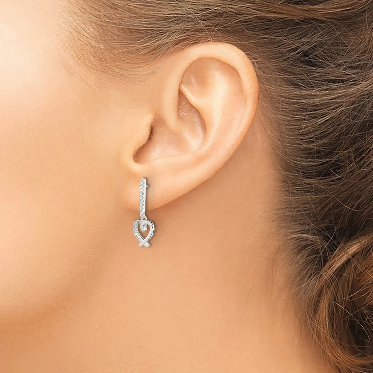 Curata 925 Sterling Silver Cubic Zirconia Dangle Heart Post Earrings - 22.2x9mm sold by Zulily product image thumbnail 2