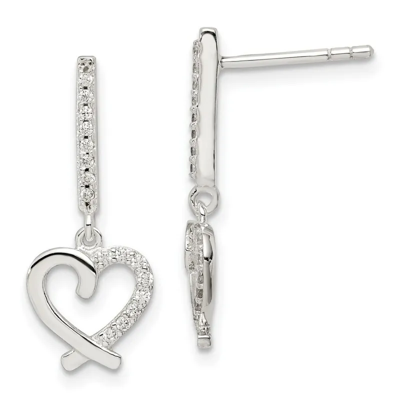 Curata 925 Sterling Silver Cubic Zirconia Dangle Heart Post Earrings - 22.2x9mm sold by Zulily