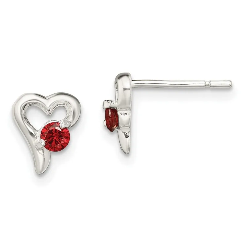Curata 925 Sterling Silver Polished Red Cubic Zirconia Heart Post Earrings - 9x7mm sold by Zulily