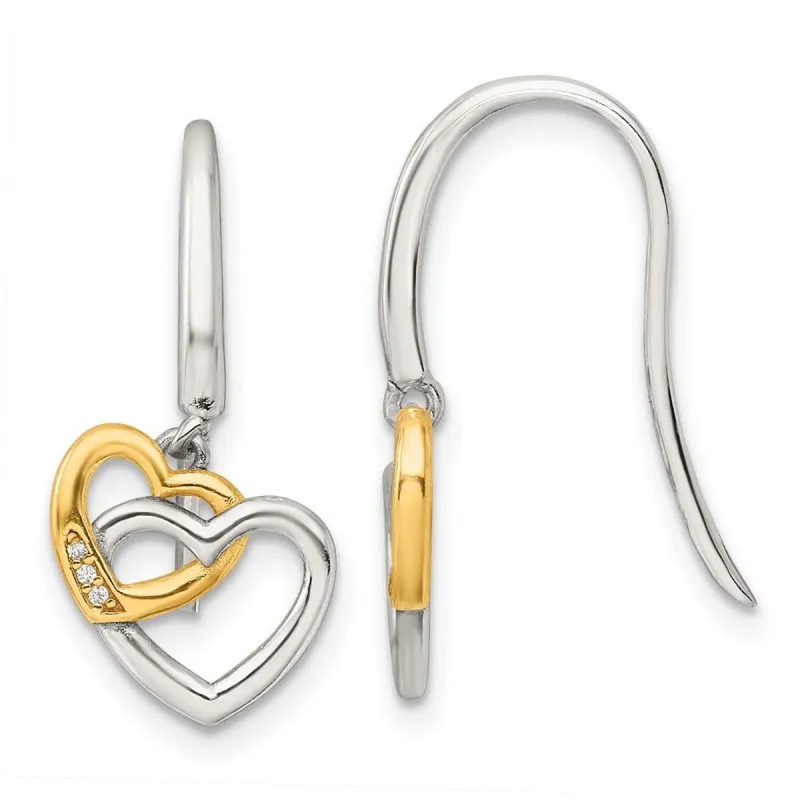 Curata 925 Sterling Silver E Coated Flash Gold Plated Cubic Zirconia Hearts Dangle Earrings - 24.2x11.3mm sold by Zulily