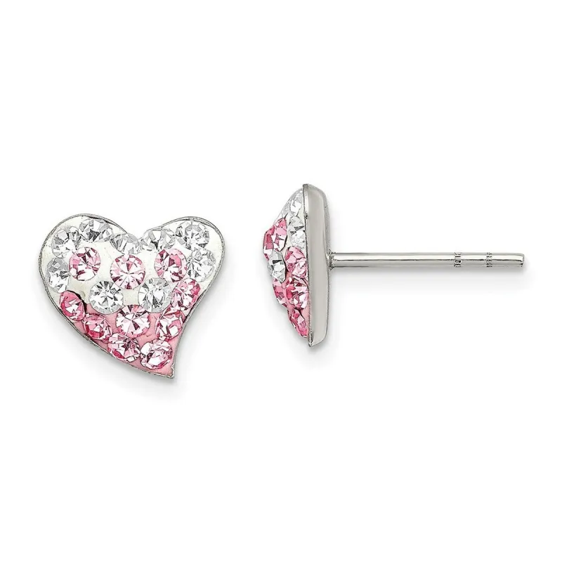 Curata 925 Sterling Silver Polished Pink and White Preciosa Crystal Heart Earrings - 9x11mm sold by Zulily