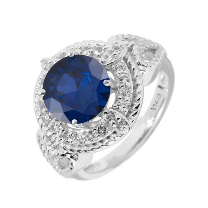 V3 Jewelry Sterling Silver with Blue Sapphire and White Topaz Halo Ring for Women sold by Zulily