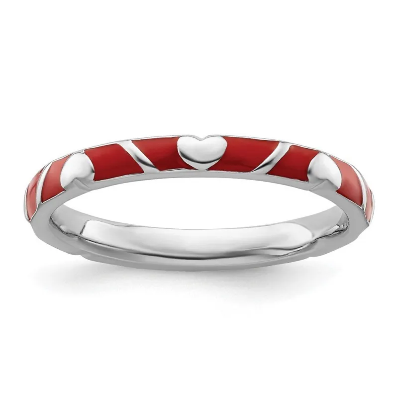 Curata 925 Sterling Silver Polished Stackable Red Enamel Heart Ring - 2.5mm sold by Zulily