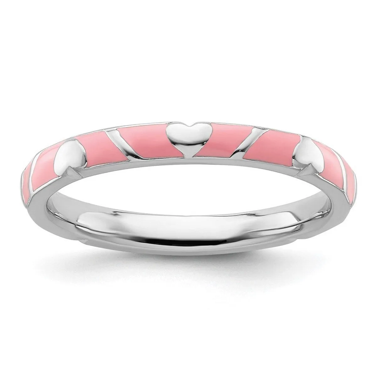 Curata 925 Sterling Silver Polished Stackable Pink Enamel Heart Ring - 2.5mm sold by Zulily