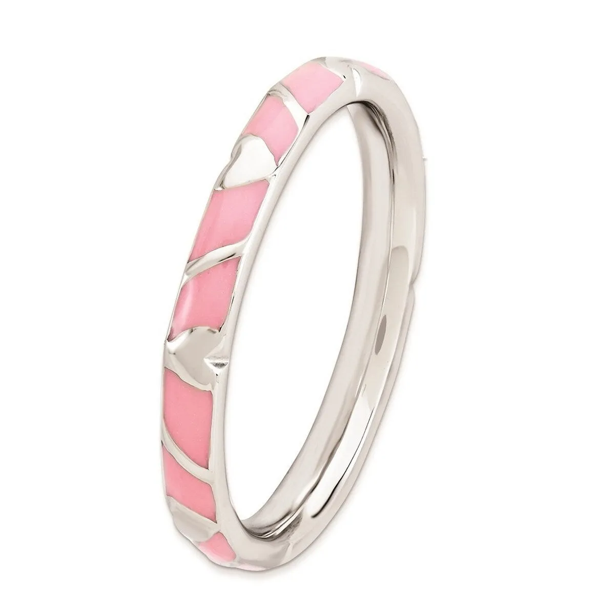 Curata 925 Sterling Silver Polished Stackable Pink Enamel Heart Ring - 2.5mm sold by Zulily product image thumbnail 3