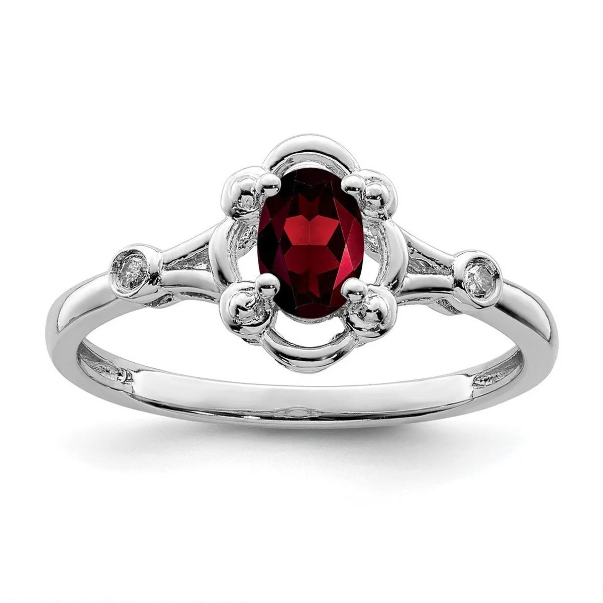 Curata 925 Sterling Silver Polished Garnet and Diamond Ring - 2mm sold by Zulily