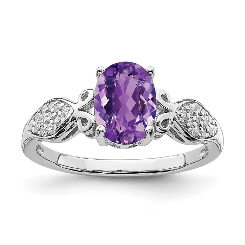 Curata 925 Sterling Silver Rhodium Plated Polished Amethyst and White Cubic Zirconia Ring 1.56mm sold by Zulily