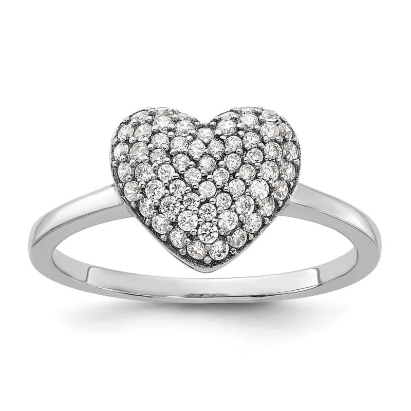Curata 925 Sterling Silver Rhodium Plated Pave Cubic Zirconia Heart Ring sold by Zulily
