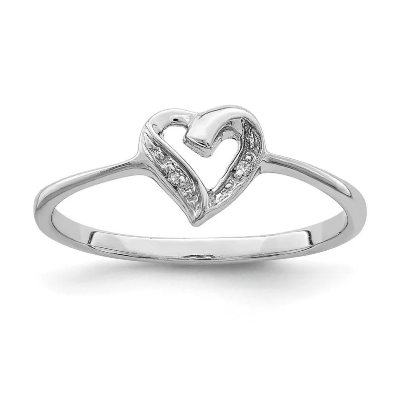 Curata 925 Sterling Silver Rhodium Polished Diamond Heart Ring sold by Zulily